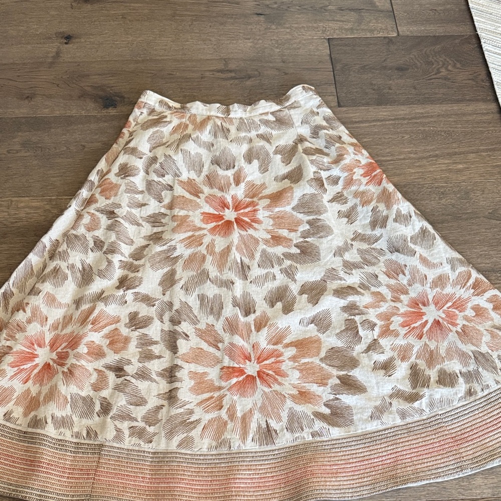 Coldwater Creek a-line linen blend skirt with stitched pattern size XS